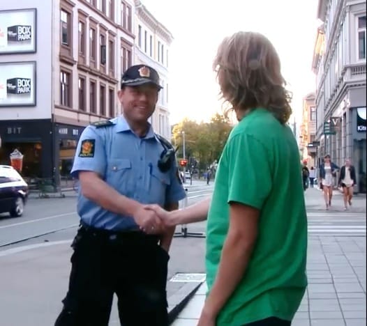 Handshake with police officer in Oslo